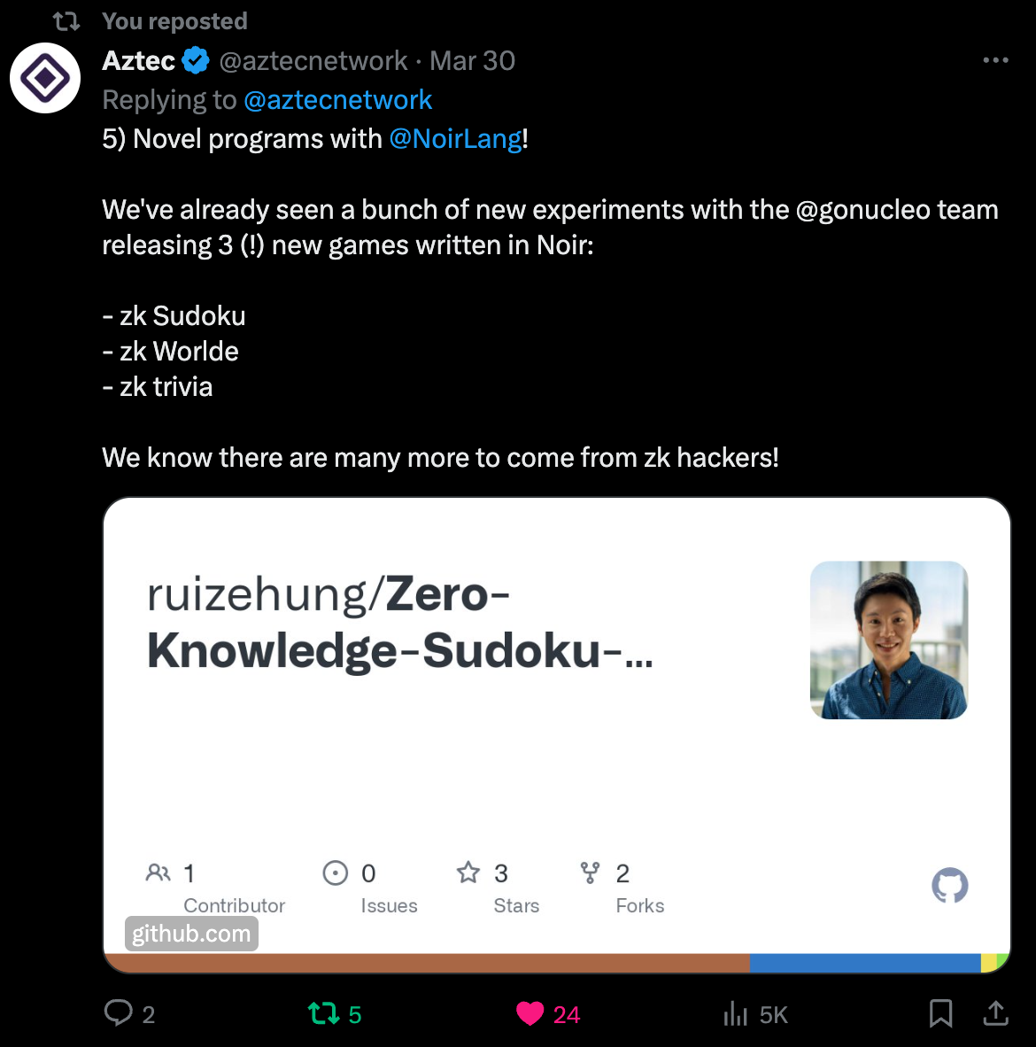 Zero-Knowledge Sudoku, Wordle, and Trivia Game Tweet